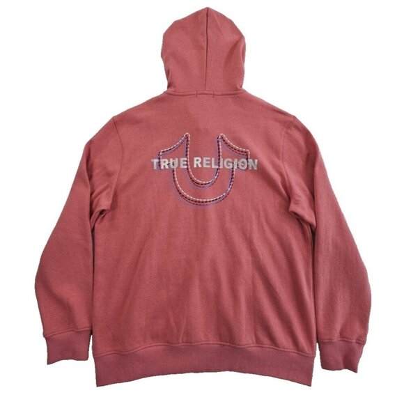 True Religion Full Zip Hoodie NWT Men's XL Red Overlap Logo NEW Kangaroo Pocket - Picture 7 of 12
